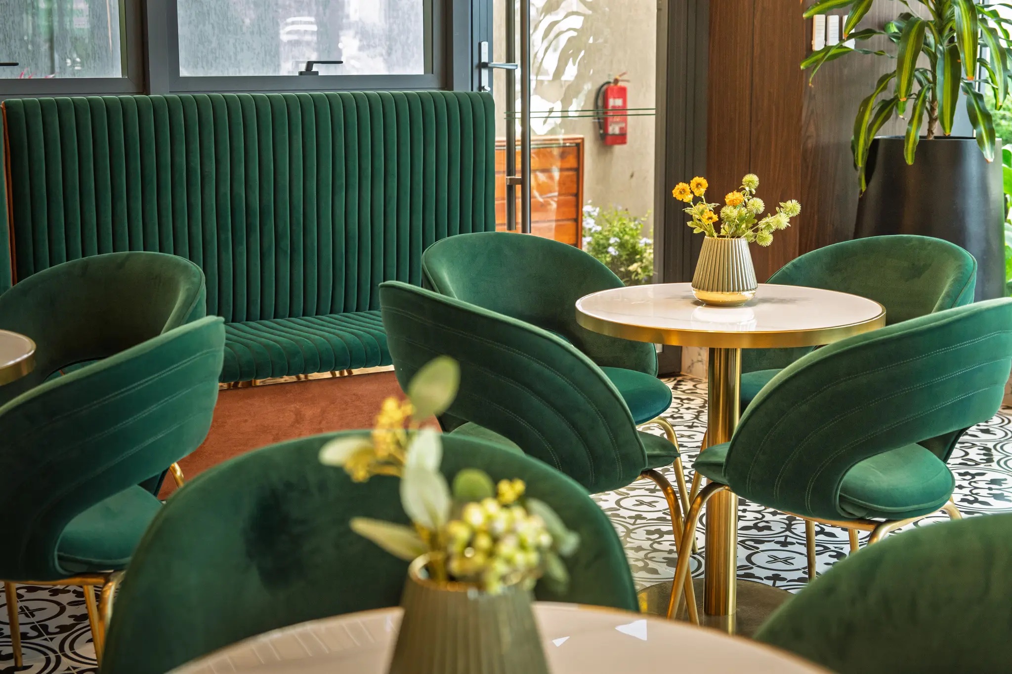 ESP Hotel green velvet lounge seating